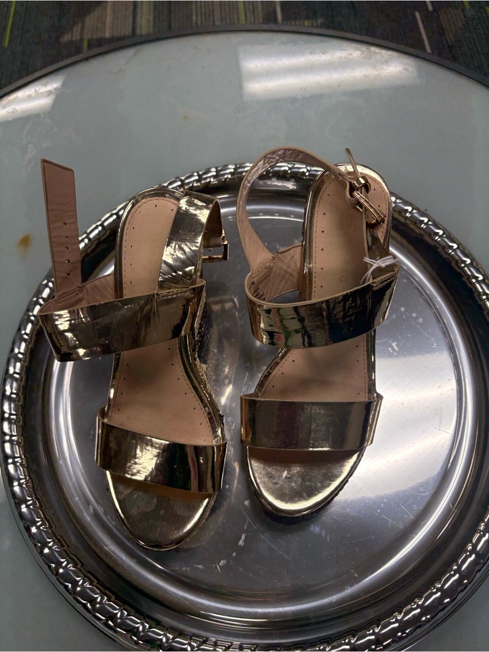 London Fog Metallic Gold Wedge Sandals